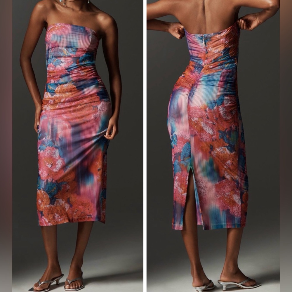 Anthropologie The Soleil Slim Strapless Ruched Dress